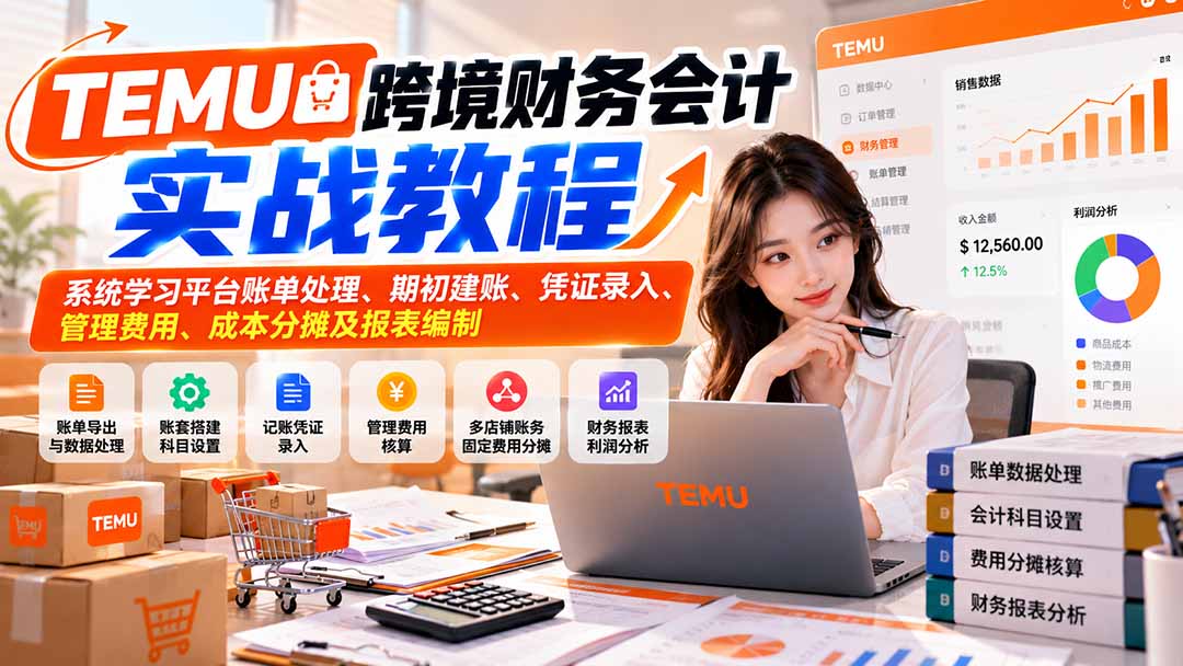 TEMU跨境财务会计实战教程:系统学习平台账单处理、期初建账、凭证录入、管理费用、成本分摊及报表编制-百川聊项目