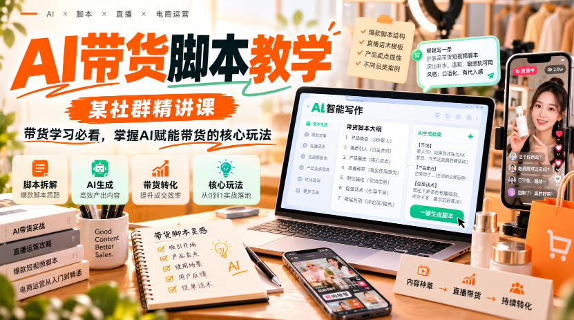 AI带货脚本教学，某社群精讲课，带货学习必看，掌握AI赋能带货的核心玩法-百川聊项目