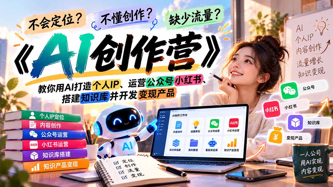 不会定位、不懂创作、缺少流量？《AI创作营》教你用AI打造个人IP、运营公众号小红书、搭建知识库并开发变现产品-百川聊项目