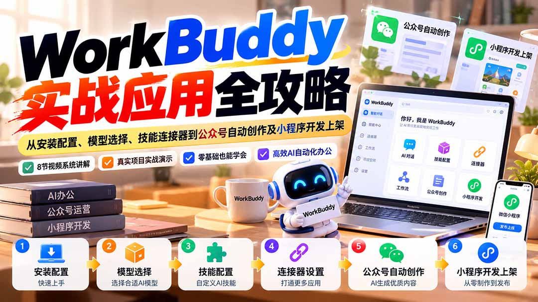WorkBuddy 实战应用全攻略：从安装配置、模型选择、技能连接器到公众号自动创作及小程序开发上架-百川聊项目