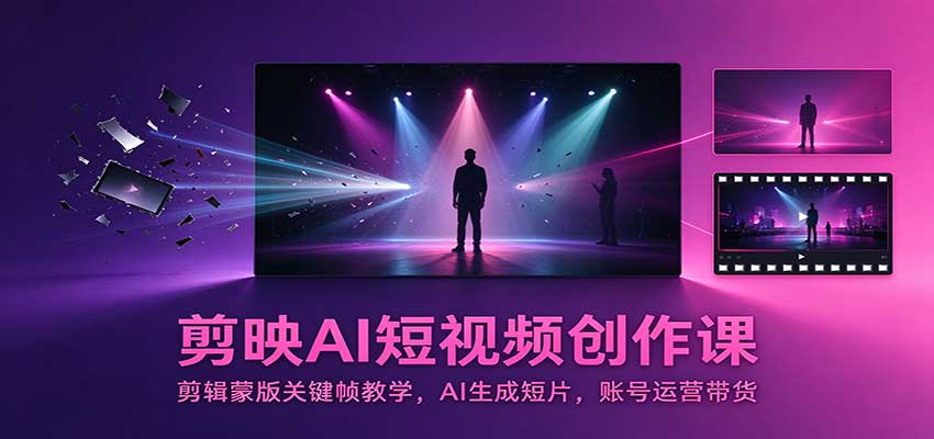剪映AI短视频创作课：剪辑蒙版关键帧教学，AI生成短片，账号运营带货-百川聊项目