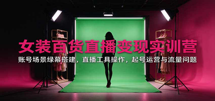 女装百货直播变现实训营：账号场景绿幕搭建，直播工具操作，起号运营与流量问题-百川聊项目