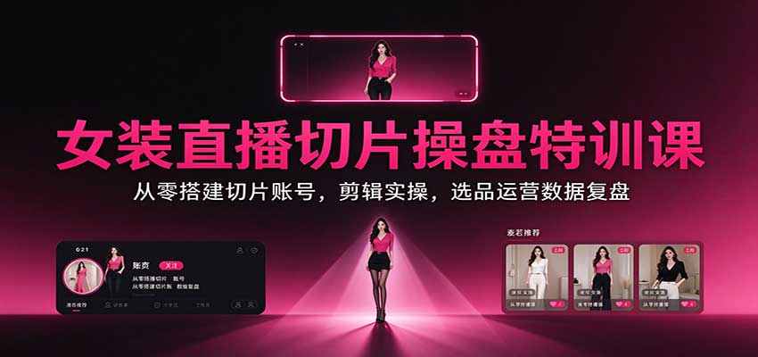 女装直播切片操盘特训课：从零搭建切片账号，剪辑实操，选品运营数据复盘-百川聊项目