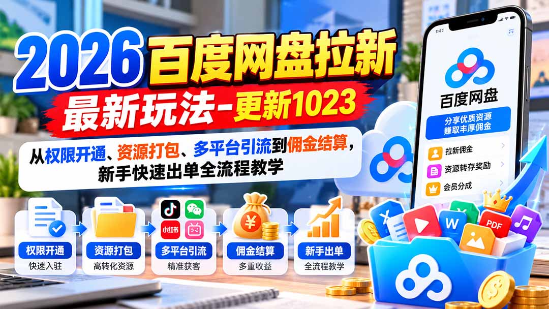 2026百度网盘拉新最新玩法-更新1023：从权限开通、资源打包、多平台引流到佣金结算，新手快速出单全流程教学-百川聊项目