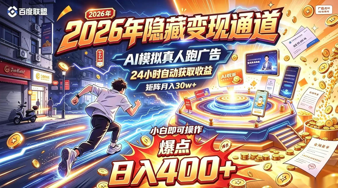 2026年别死磕自媒体，隐藏变现通道，AI模拟真人自动跑广告，小白即可操作，日入400+，矩阵月入可达到30w+【揭秘】-百川聊项目
