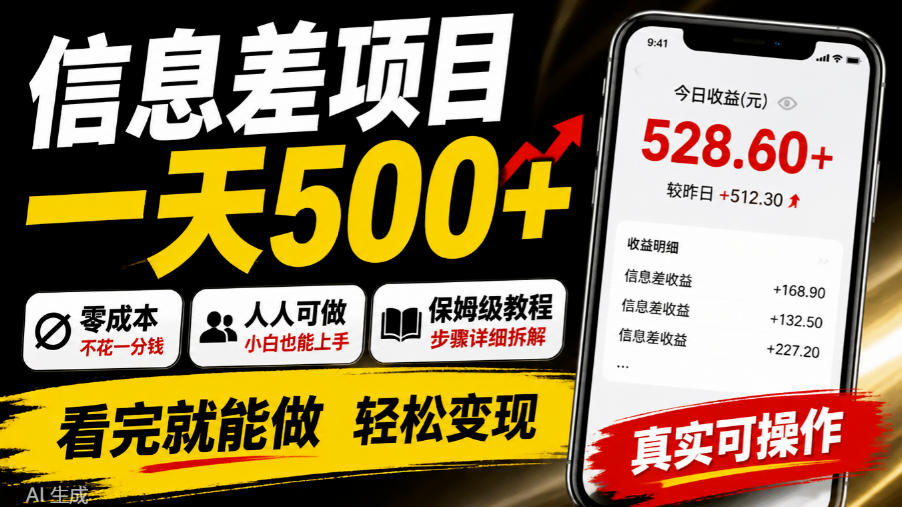 信息差项目一天500+，零成本，人人可做，保姆级教程，看完就能做【揭秘】-百川聊项目