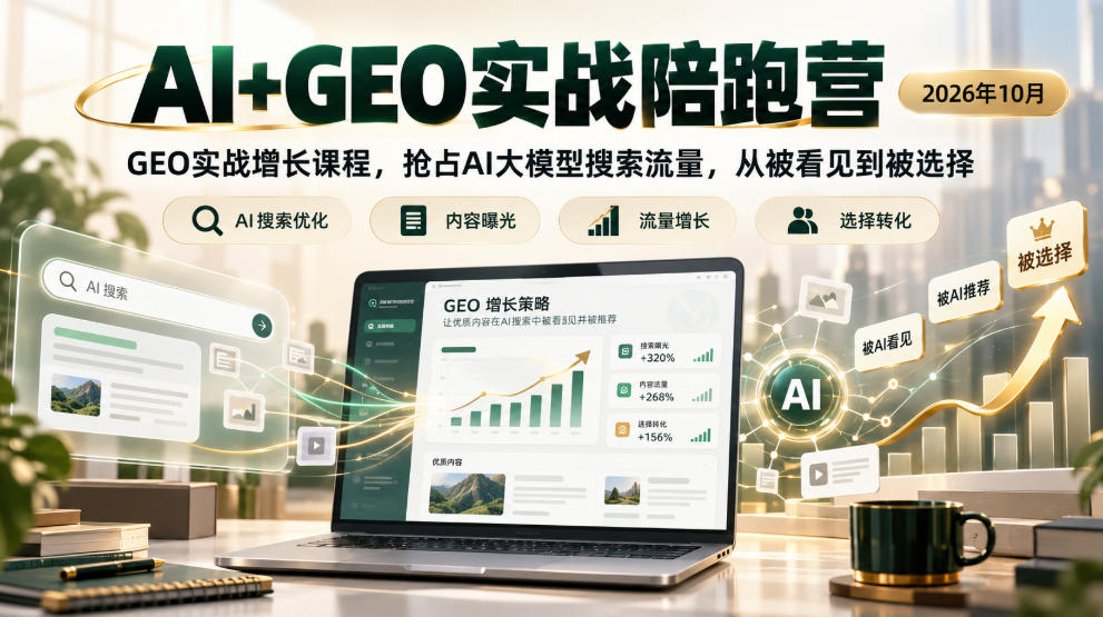 AI+GEO实战陪跑营2026年10月，GEO实战增长课程，抢占AI大模型搜索流量，从被看见到被选择-百川聊项目