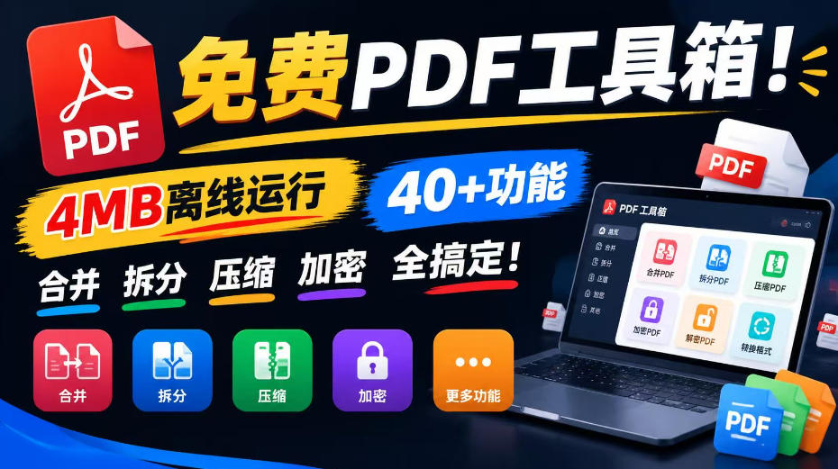 免费PDF工具箱！4MB离线运行，40+功能，合并拆分压缩加密全搞定！-百川聊项目