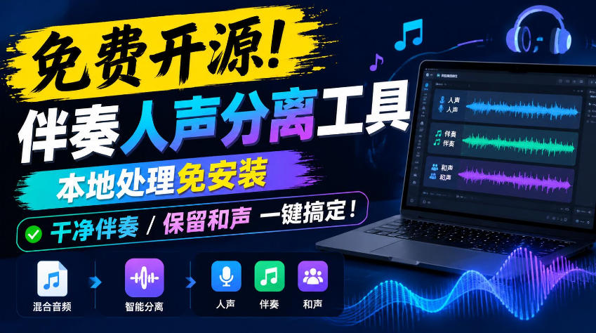 免费开源!伴奏人声分离工具,本地处理免安装,干净伴奏,保留和声一键搞定!-百川聊项目