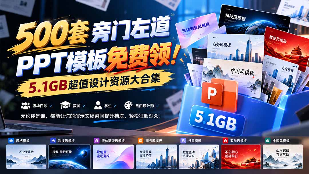 500套旁门左道PPT模板免费领！5.1GB超值设计资源大合集-百川聊项目