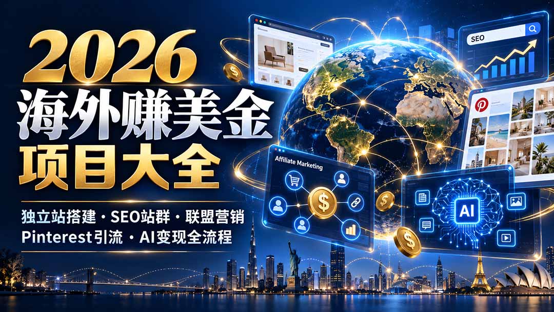 2026海外赚美金项目大全：独立站搭建、SEO站群、联盟营销、Pinterest引流与AI变现全流程-百川聊项目