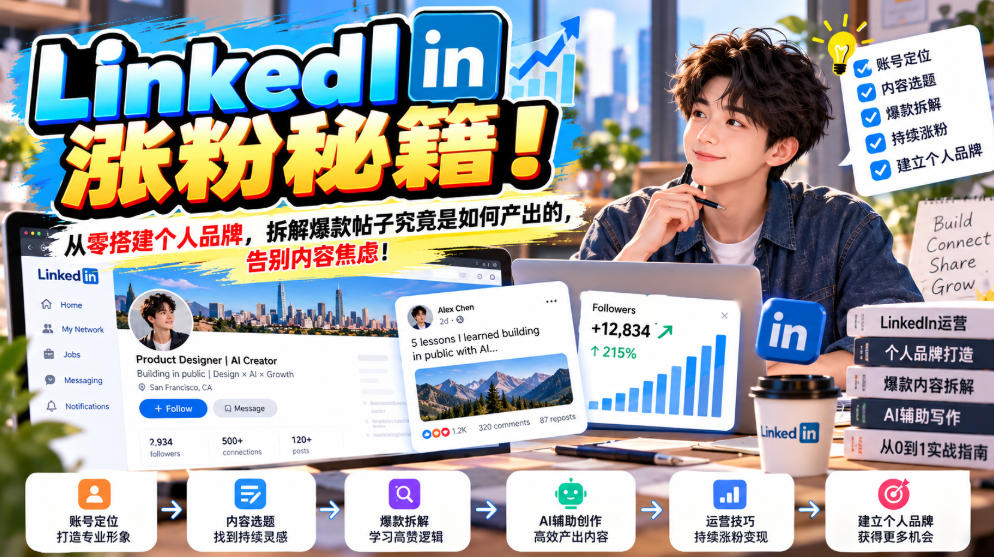 LinkedIn涨粉秘籍！从零搭建个人品牌，拆解爆款帖子究竟是如何产出的，告别内容焦虑！【原创双语字幕】-百川聊项目