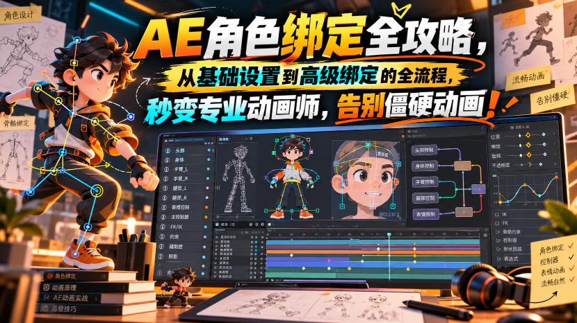 【无水印】AE角色绑定全攻略,从基础设置到高级绑定的全流程,秒变专业动画师,告别僵硬动画!【原创双语字幕】-百川聊项目