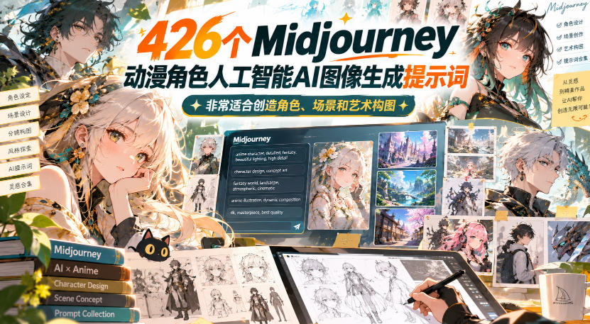 426个Midjourney动漫角色人工智能AI图像生成提示词，非常适合创造角色、场景和艺术构图-百川聊项目