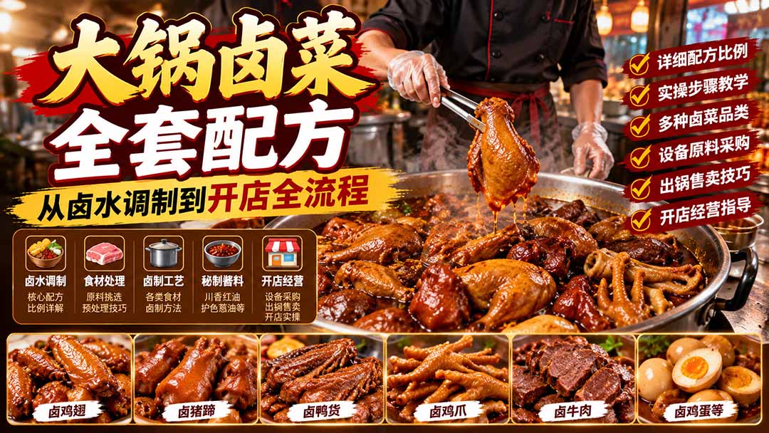 大锅卤菜全套配方，从卤水调制到开店全流程，感觉学会了去摆摊也不错-百川聊项目