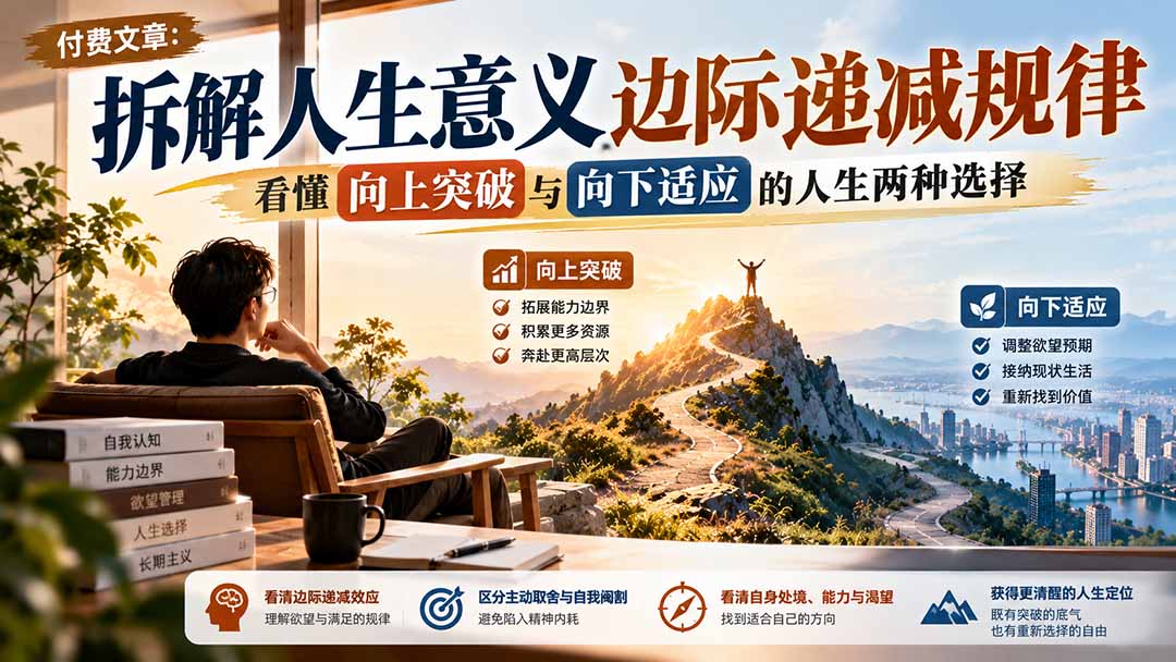 付费文章：拆解人生意义边际递减规律，看懂向上突破与向下适应的人生两种选择-百川聊项目