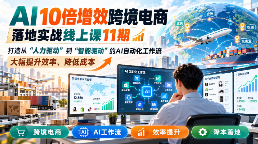 AI 10倍增效跨境电商落地实战线上课11期,打造从人力驱动到智能驱动的AI自动化工作流,大幅提升效率、降低成本-百川聊项目