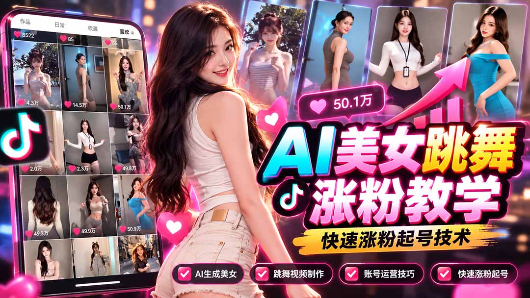 AI美女跳舞涨粉教学，AI生成美女，跳舞视频制作，账号运营与快速起号涨粉-百川聊项目